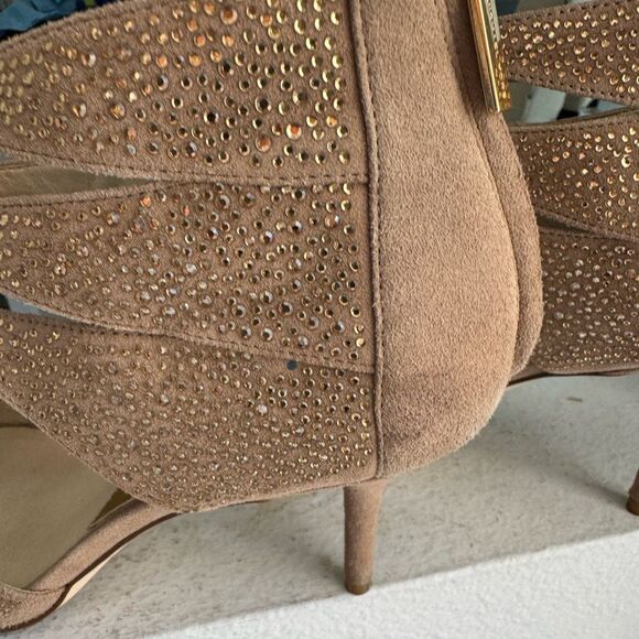 Michael Kors womens taupe sandal heel suede sparkle bling party formal Size 8.5 - Picture 9 of 9